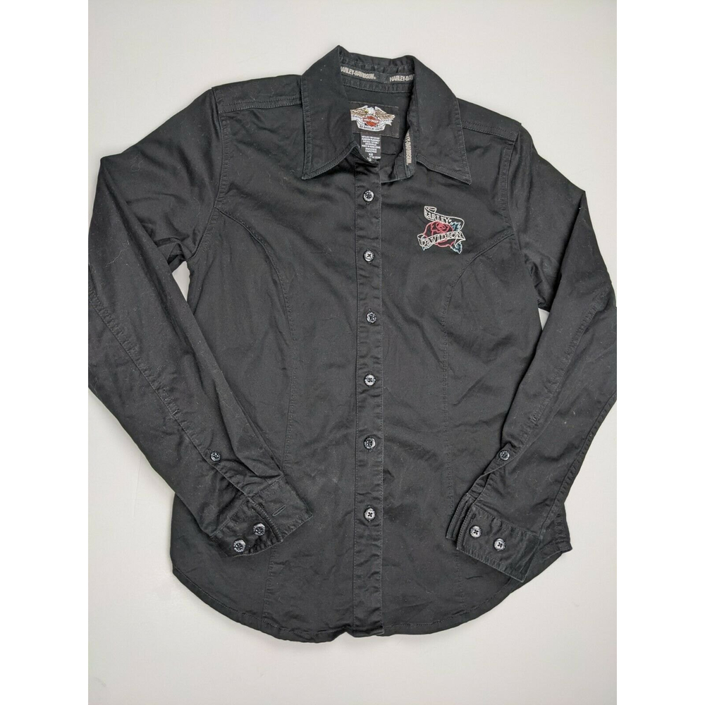 Harley Davidson Embroidered Rose Fitted Long Sleeve Shirt Black Size XS